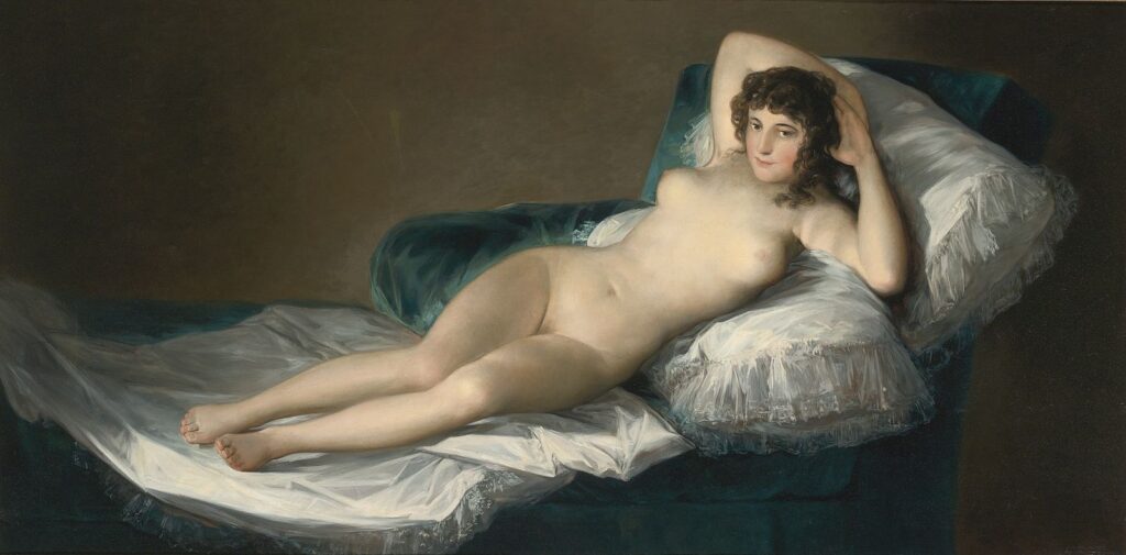 Francisco Goya paintings: Francisco Goya, Nude Maja, 1795–1800, Museo del Prado, Madrid, Spain.
