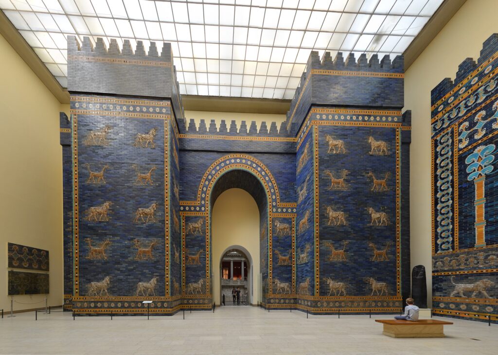Ishtar gate babylon: Ishtar Gate at Pergamon Museum in Berlin, Germany. Photograph by Radomir Vrbovsky via Wikimedia Commons (CC-BY-SA 4.0).
