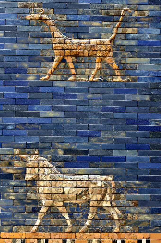Ishtar gate babylon: Detail of aurochs from the Ishtar Gate, Pergamon Museum, Berlin, Germany. Photograph by Osama Shukir Muhammed Amin via Wikimedia Commons (CC-BY-SA-4.0).
