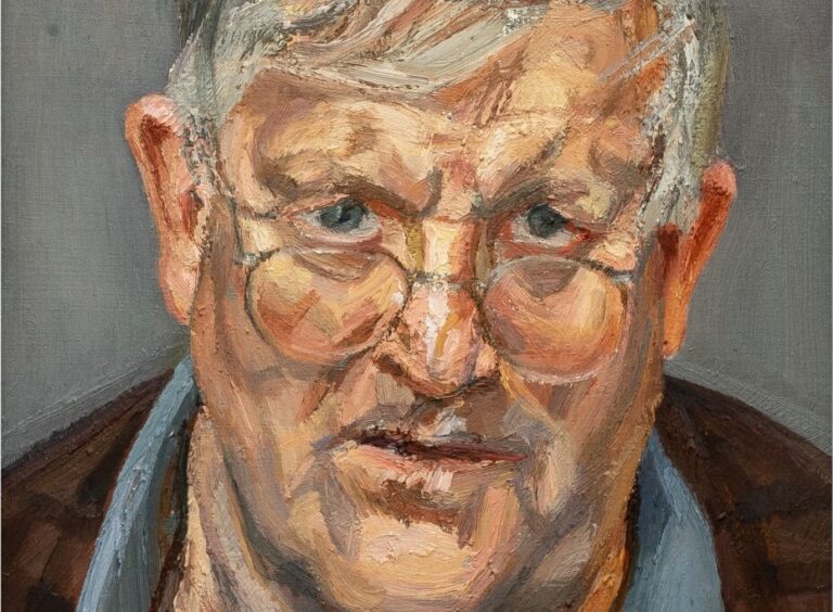 Lucian Freud portraits: Lucian Freud, David Hockney, 2002, private collection. Sotheby’s. Detail.
