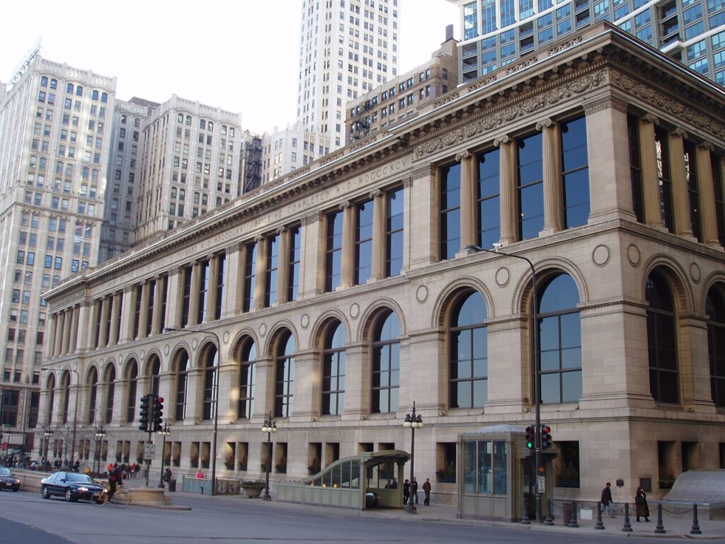 Italian Craftsmanship: Chicago Cultural Center, 1897, Chicago, IL, USA. Photograph by David K. Staub via Wikimedia Commons (CC-BY-SA-2.5).
