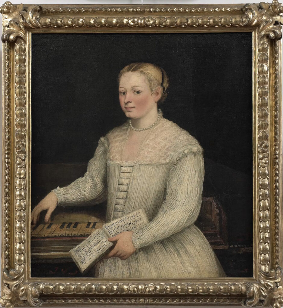 venetian painting: Marietta Robusti, Self-Portrait with Madrigal, c. 1578, Uffizi Gallery, Florence, Italy.
