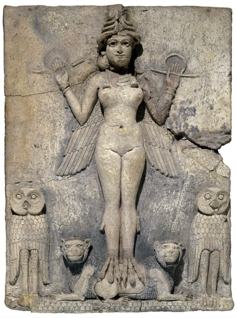 Ishtar gate babylon: The Queen of the Night (the Burney relief), ca. 1800–1750 BCE, British Museum, London, UK.

