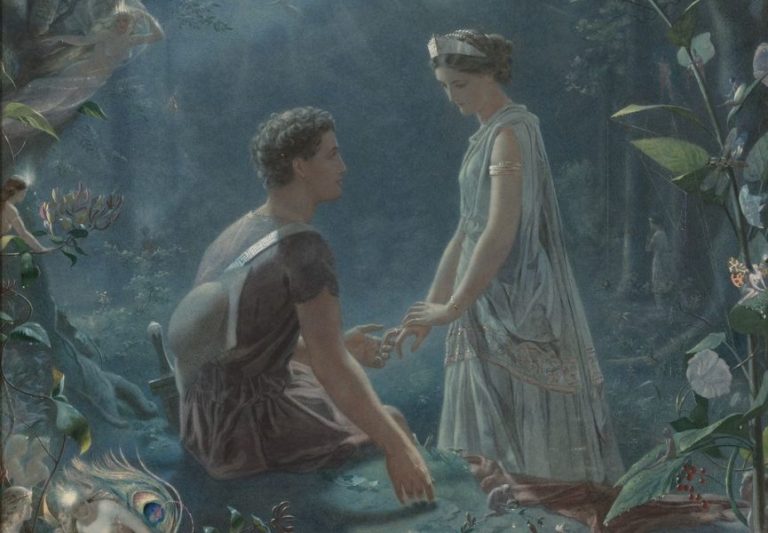 A Midsummer Night’s Dream in art: John Simmons, Hermia and Lysander, A Midsummer Night’s Dream, 1861, private collection. Oddnugget. Detail.
