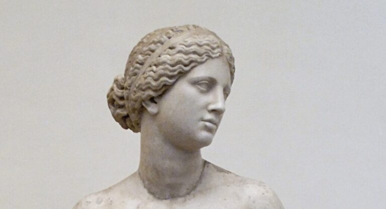 Scandalous Nudes Art: Cnidus Aphrodite, Roman copy after a Greek original from the 4th century BCE, Boncompagni Ludovisi Collection, Rome, Italy. Wikimedia Commons (public domain). Detail.
