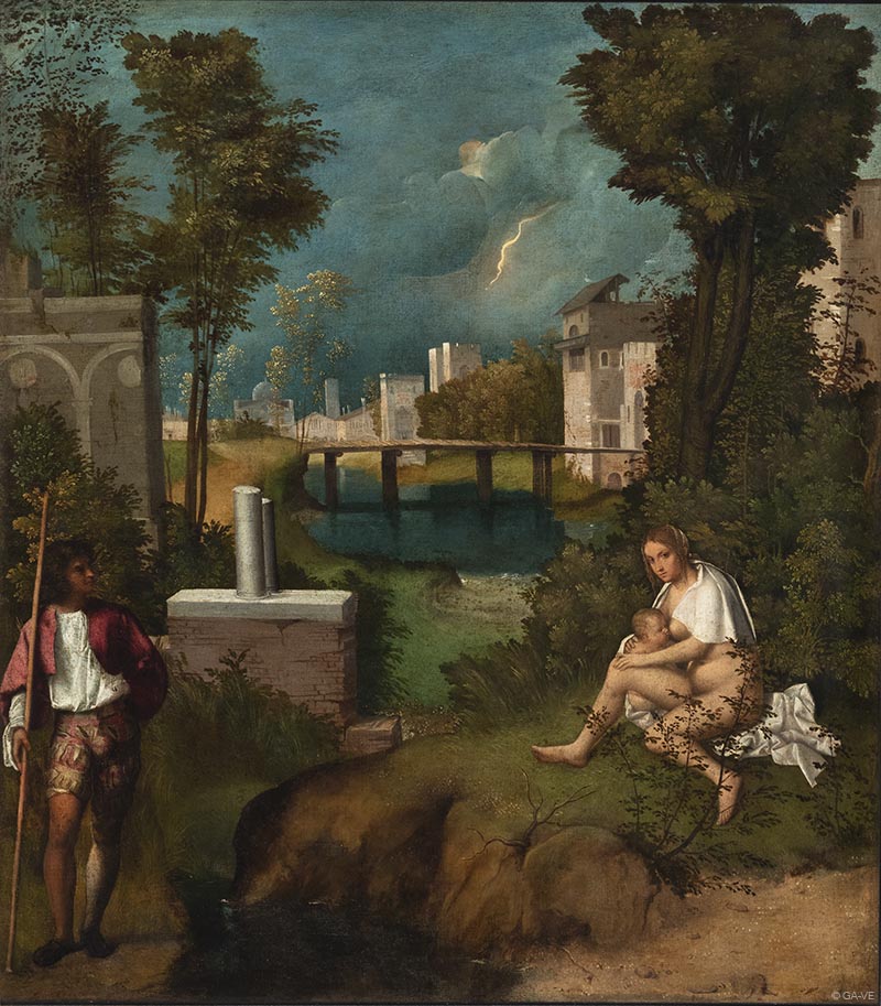 venetian painting: Giorgione, The Tempest, c. 1508, Gallerie dell’Accademia, Venice, Italy.
