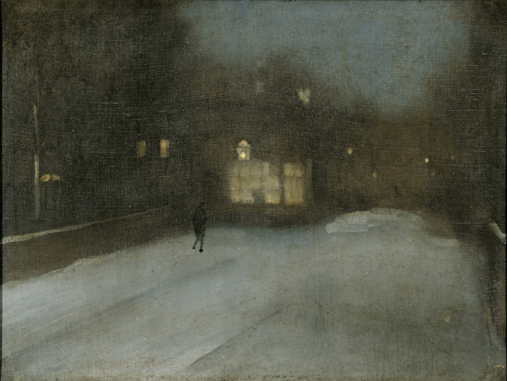 tonalism: James McNeill Whistler, Nocturne in Gray and Gold: Chelsea Snow, 1876, Harvard Art Museums, Cambridge, MA, USA.
