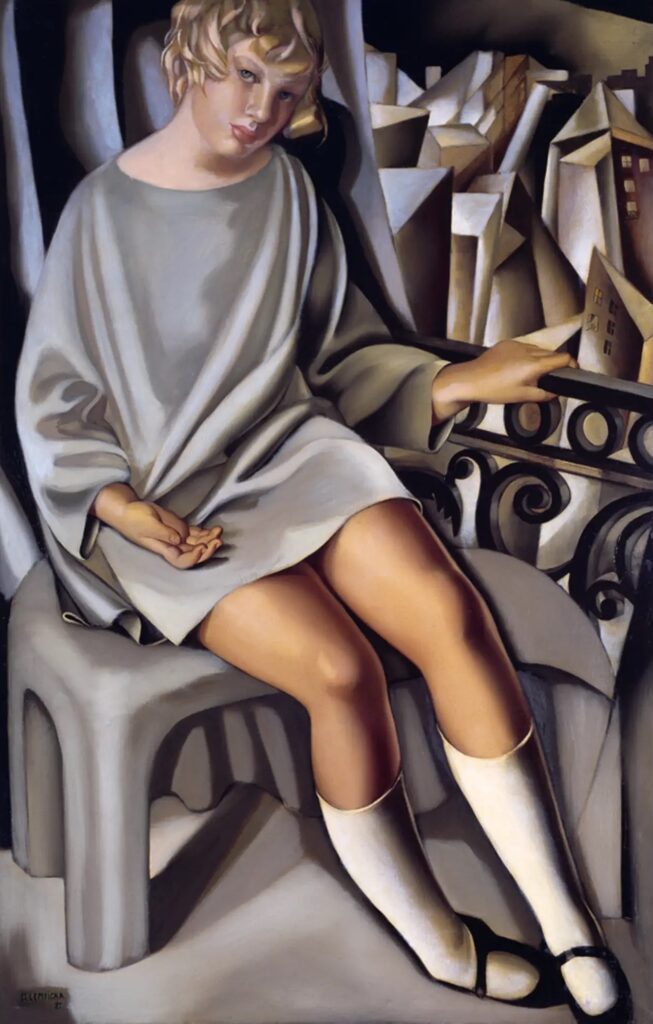 tamara de lempicka paintings: Tamara de Lempicka, Kizette on the Balcony, 1927, Musée National d’Art Moderne, Paris, France. Boszart.

