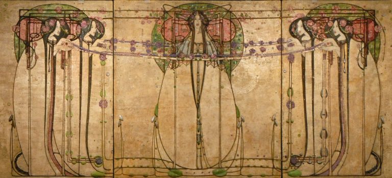 art nouveau female artists: Margaret Macdonald, The May Queen, 1900, Ingram Street Tea Rooms, Glasgow, UK. Detail.
