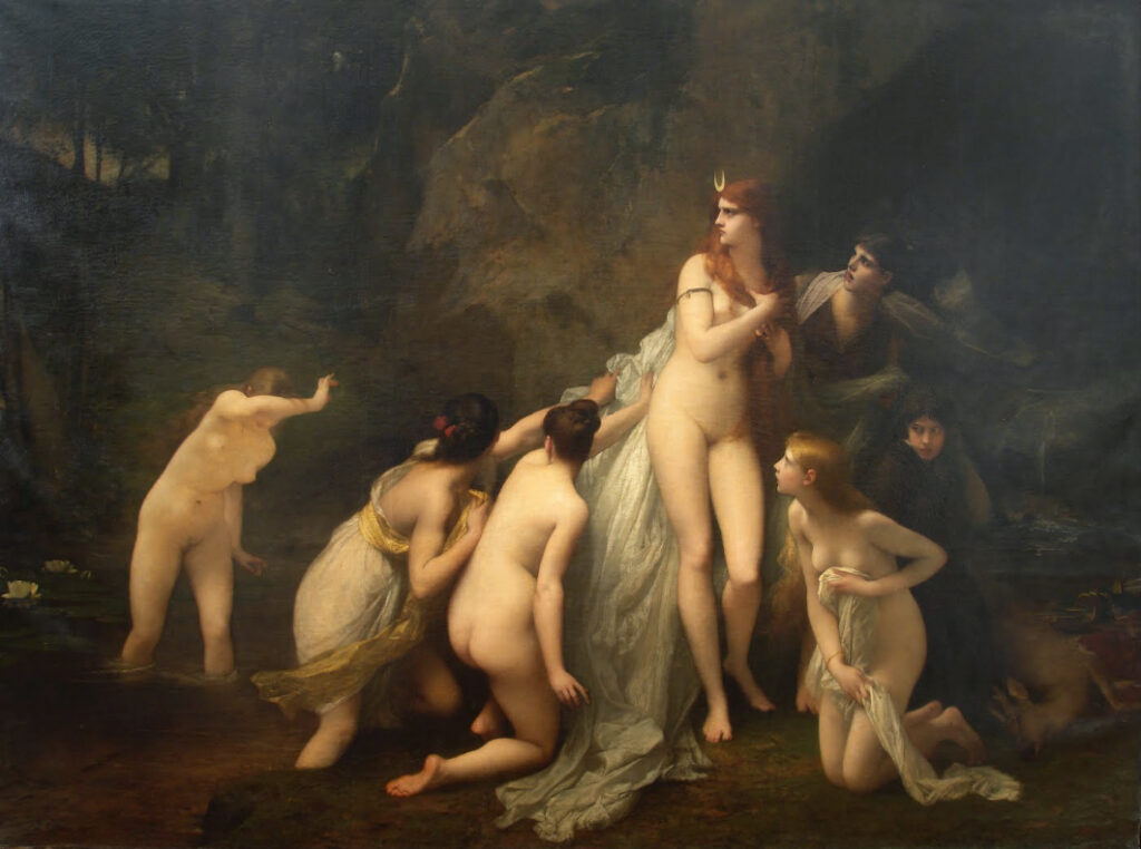 diana in art: Jules Joseph Lefebvre, Diana Surprised, 1879, Museo Nacional de Bellas Artes, Buenos Aires, Argentina.
