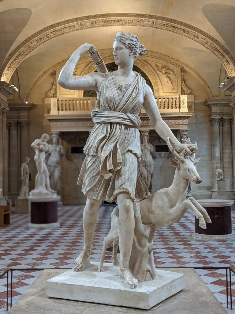 diana in art: Diana of Versailles, 1st or 2nd century CE, Louvre, Paris, France. Photograph by Shonagon via Wikimedia Commons (CC0).
