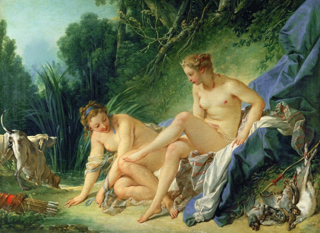 diana in art: François Boucher, Diana Bathing, 1742, Louvre, Paris, France.
