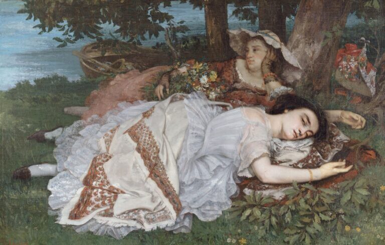Courbet nudes: Gustave Courbet, Young Ladies on the Banks of the Seine (Summer), 1857, Petit Palais, Paris, France. Detail.
