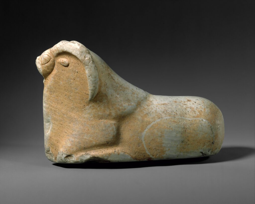 Indus Valley Civilization: Reclining mouflon, ca. 2600–1900 BCE, Metropolitan Museum of Art, New York City, NY, USA.
