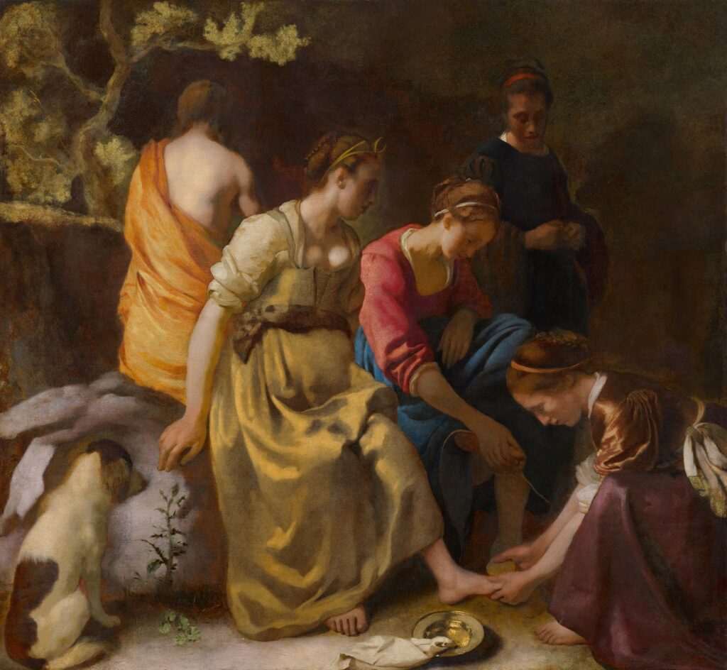 diana in art: Johannes Vermeer, Diana and Her Companions (Diana and Her Nymphs), c. 1653–1656, Mauritshuis, The Hague, Netherlands.

