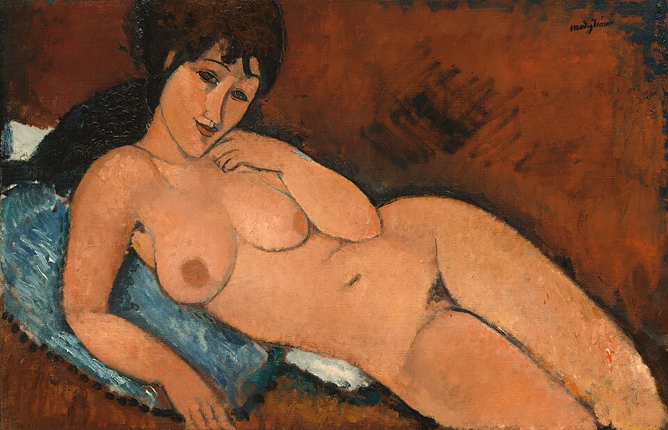 Amedeo Modigliani paintings: Amedeo Modigliani, Nude on a Blue Cushion, 1917, National Gallery of Art, Washington, DC, USA.
