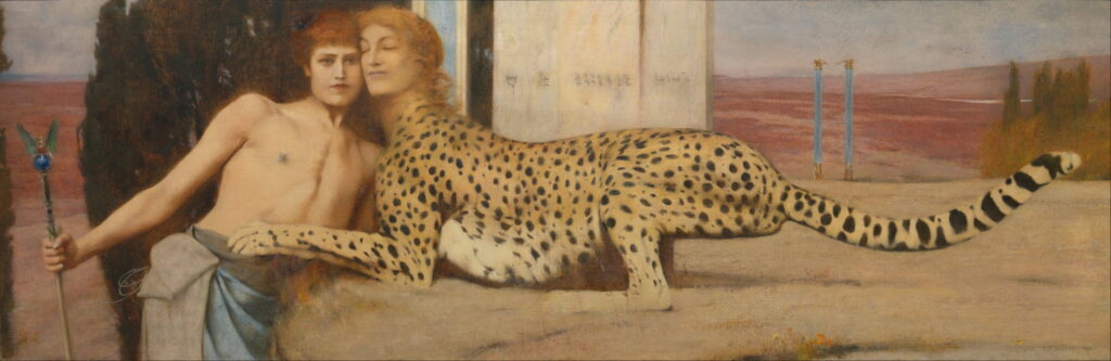sphinx in art: Fernand Khnopff, Caress of the Sphinx, 1896, Royal Museums of Fine Arts of Belgium, Brussels, Belgium.
