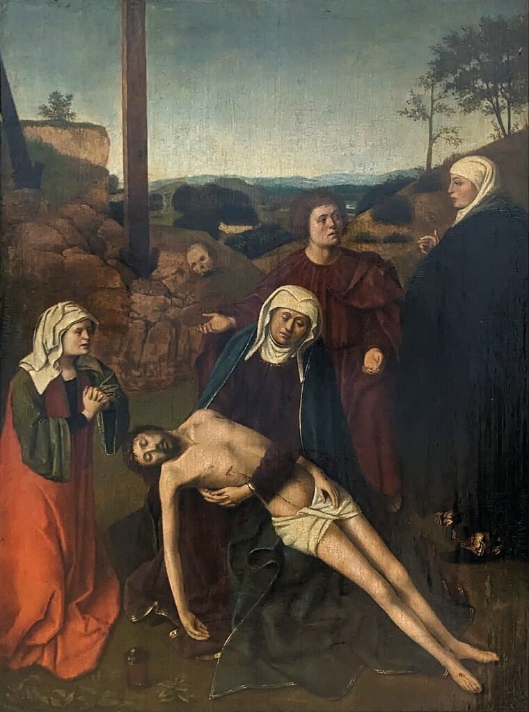 Schloss collection: Circle of Petrus Christus, Lamentation Over The Dead Christ, 1452, Louvre, Paris, France.
