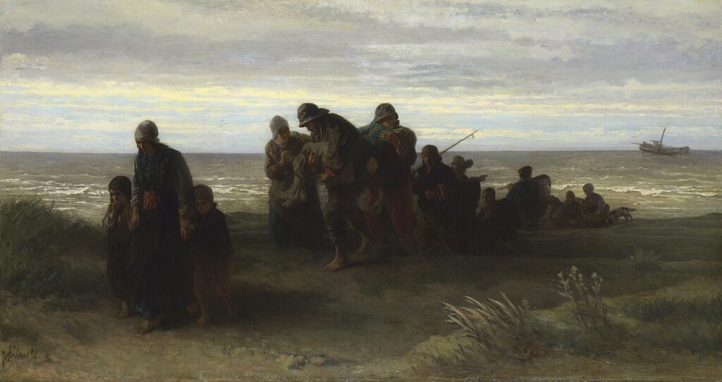 Isaac Israëls: Jozef Israëls, Fishermen Carrying a Drowned Man, 1861, National Gallery, London, UK.
