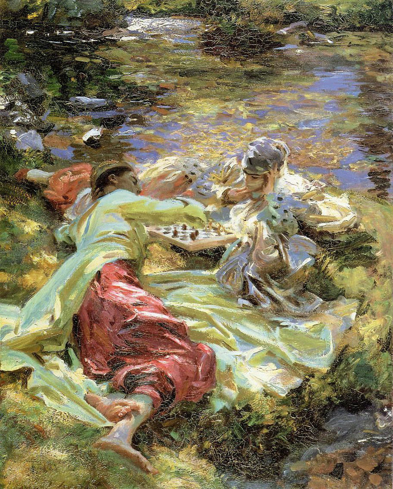 john singer sargent paintings: John Singer Sargent, The Chess Game, c. 1907, private collection. Wikimedia Commons (public domain).
