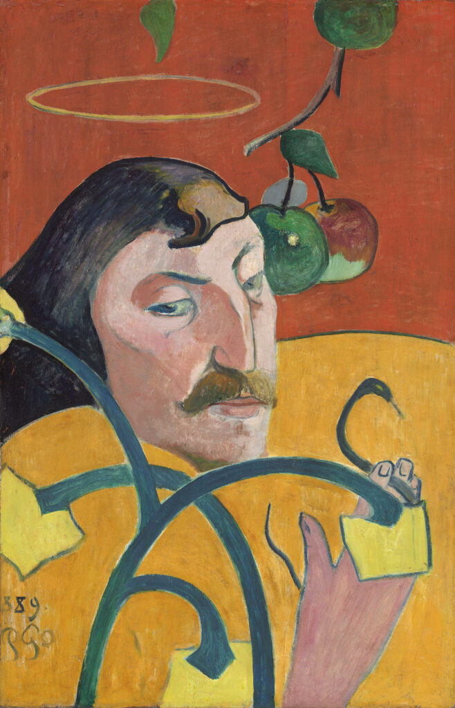 Paul Gauguin quiz: Paul Gauguin, Self-Portrait with Halo and Snake, 1889, National Gallery of Art, Washington, DC, USA. Wikimedia Commons (public domain). 