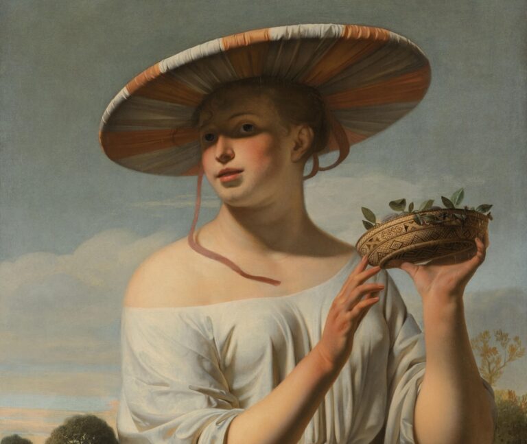 Everdingen Woman in a Large Hat: Caesar van Everdingen, Woman in a Large Hat, c. 1645–1650, Rijksmuseum, Amsterdam, Netherlands. Museum’s website. Detail.
