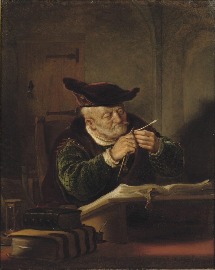 Schloss collection: Salomon Koninck, A Scholar Sharpening his Quill, 1639, private collection. Christie’s.

