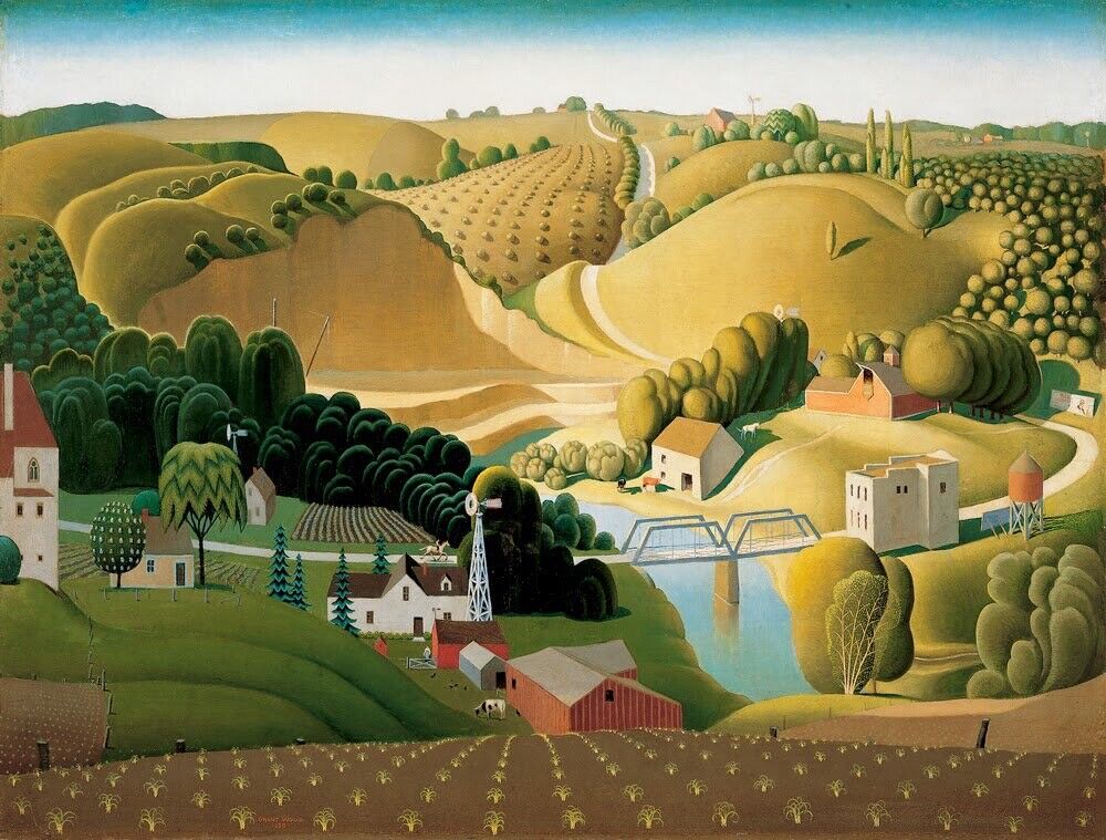 Grant Wood: Grant Wood, Stone City, Iowa, 1930, Joslyn Art Museum, Omaha, NE, USA.
