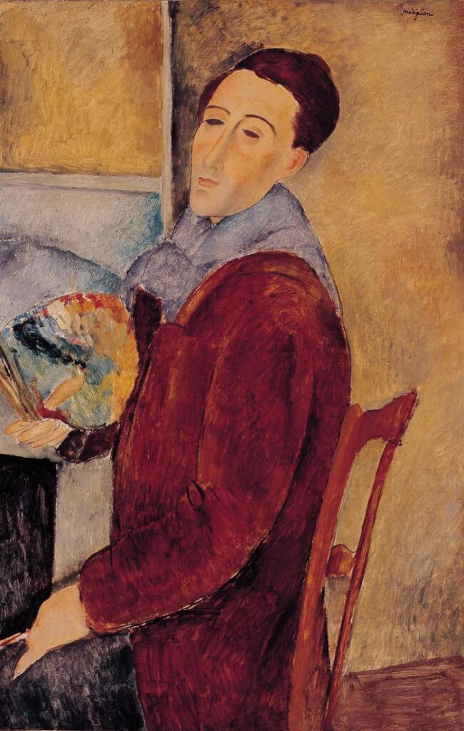 Amedeo Modigliani paintings: Amedeo Modigliani, Self-Portrait, 1919, Museum of Contemporary Art, University of São Paulo, São Paulo, Brasil. Wikimedia Commons (public domain).
