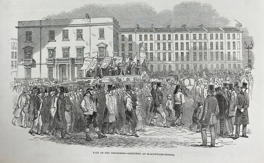 Ford Madox Brown Work: A Chartist meeting at Blackfriars Bridge, The Illustrated London News, April 15, 1848.
