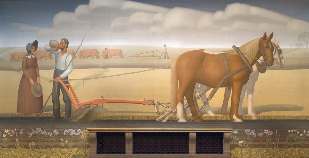 Grant Wood: Grant Wood, Breaking the Prairie, 1936–1937, Parks Library, Iowa State University, Ames, IA, USA. Public Art Archive.

