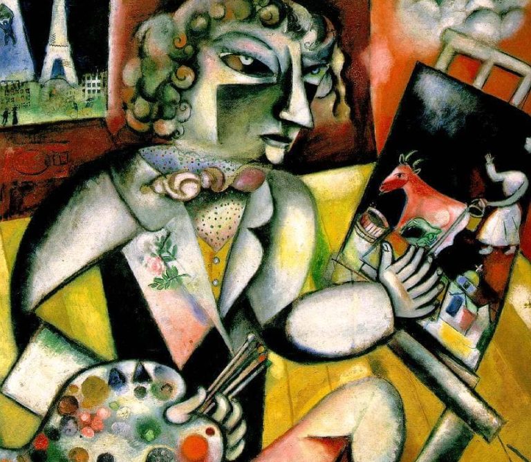 Marc Chagall: Marc Chagall, Self-Portrait with Seven Fingers, 1912–1913, Stedelijk Museum, Amsterdam, Netherlands. Detail.
