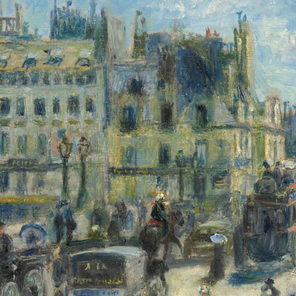 Renoir Pont Neuf: Pierre-Auguste Renoir, Pont Neuf, Paris, 1872, National Gallery of Art, Washington, DC, USA. Detail.
