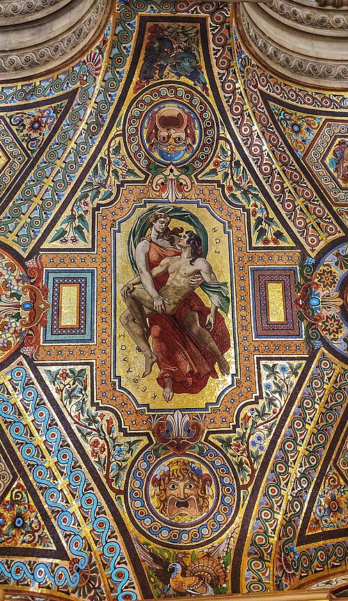 Opera Garnier: Mosaic panel with Eos and Cephalus, Opéra Garnier, Paris, France. Photograph by Gre regiment via Wikimedia Commons (CC BY-SA 4.0).
