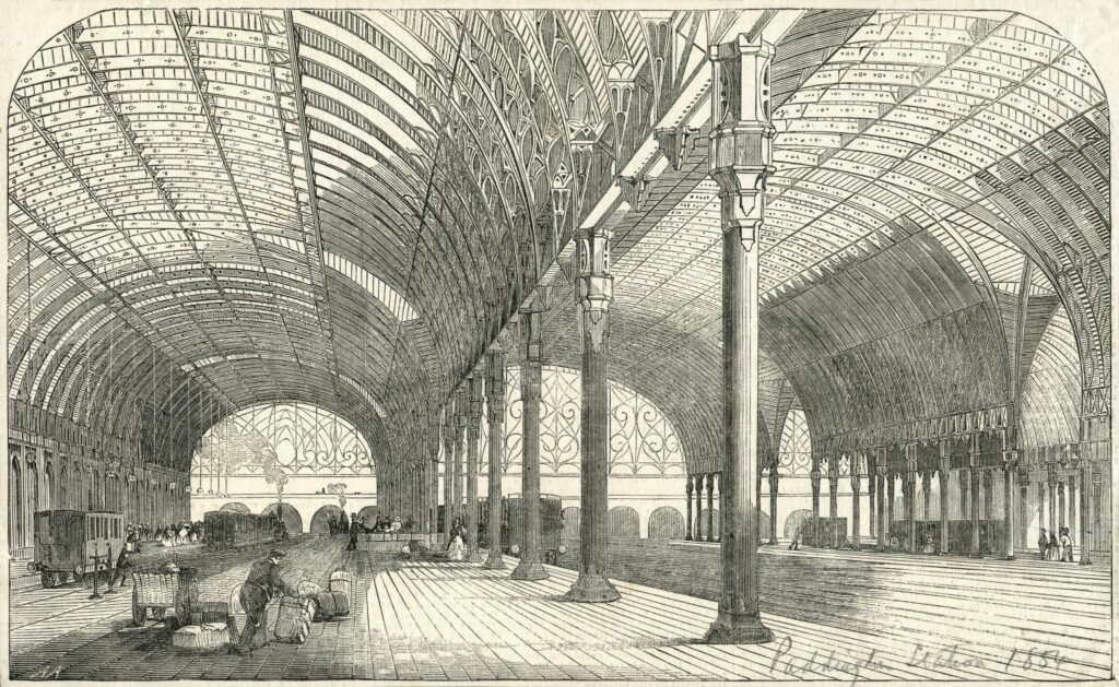 The Railway Station Frith: “The Great Western Railway New Terminus at Paddington Station,” The Illustrated London News, July 8th, 1854, Science Museum Group.
