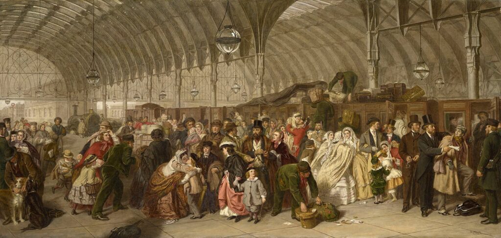 The Railway Station Frith: William Powell Frith, The Railway Station, c. 1862–1909, Royal Collection Trust, London, UK.
