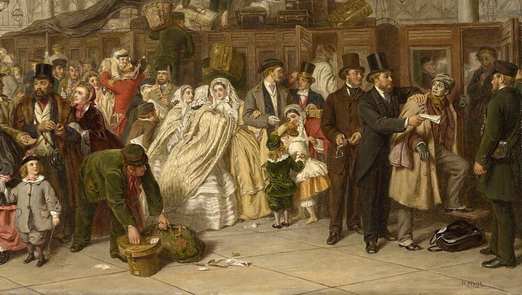 The Railway Station Frith: William Powell Frith, The Railway Station, c. 1862–1909, Royal Collection Trust, London, UK. Detail.
