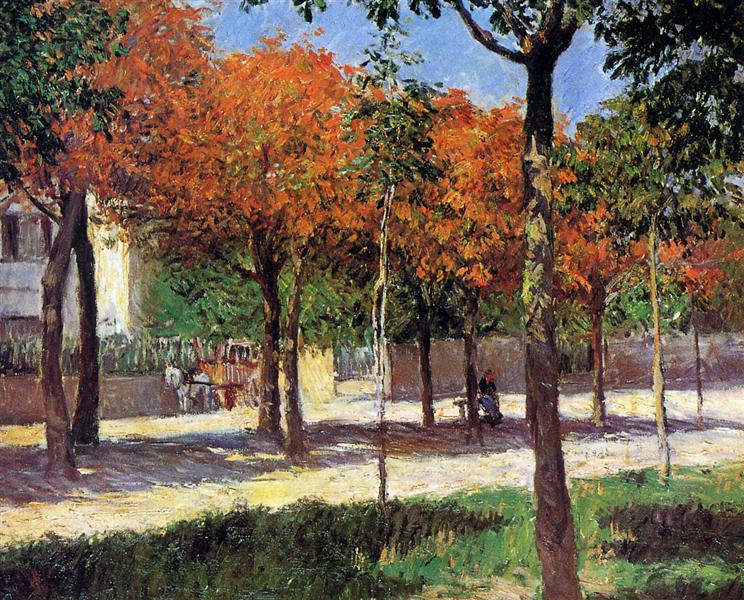 Impressionist Autumn Paintings: Gustave Caillebotte, Square in Argenteuil, 1883, Hammer Museum, Los Angeles, CA, USA, WikiArt.
