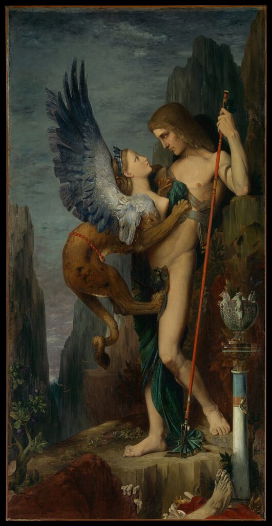 sphinx in art: Gustave Moreau, Oedipus and the Sphinx, 1864, Metropolitan Museum of Art, New York City, NY, USA.
