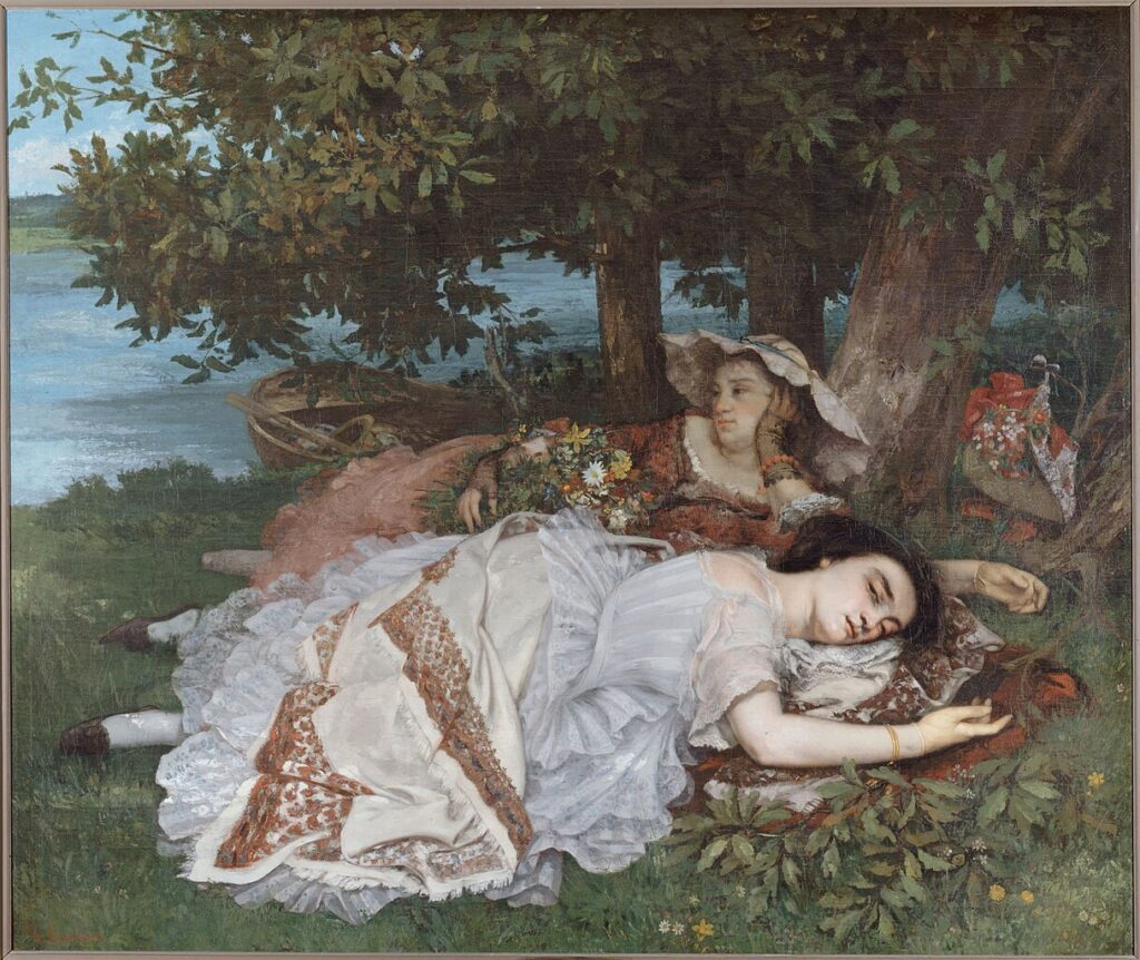 gustave courbet: Gustave Courbet, Young Ladies on the Banks of the Seine (Summer), 1857, Petit Palais, Paris, France.
