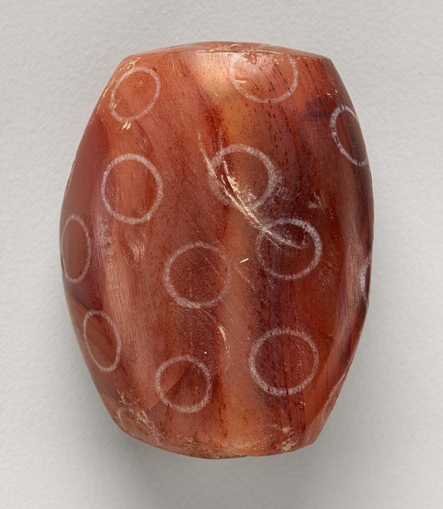 Indus Valley Civilization: Carnelian bead, ca. 2900–2350 BCE, Metropolitan Museum of Art, New York City, NY, USA.
