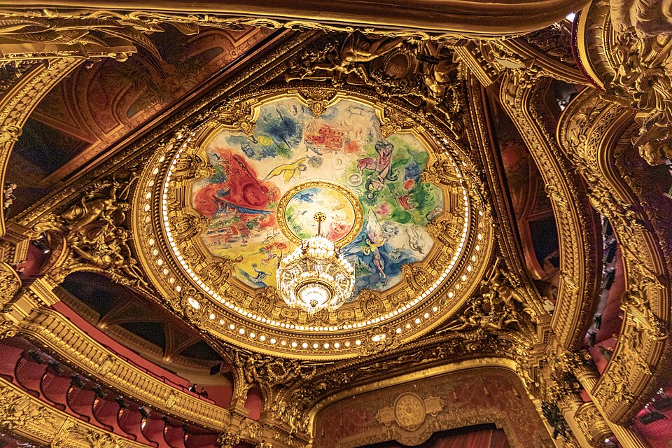 Opera Garnier: Marc Chagall, Ceiling frescoes, 1964, Opéra Garnier, Paris, France. Photograph by Ninara via Wikimedia Commons (CC BY 2.0).
