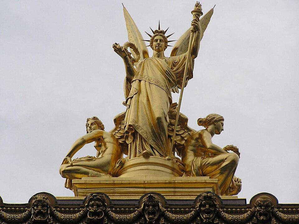 Opera Garnier: Charles-Alphonse-Achille Guméry, Poetry, 1869, Opéra Garnier, Paris, France. Photograph by Stianbh via Wikimedia Commons (CC BY-SA 2.5).
