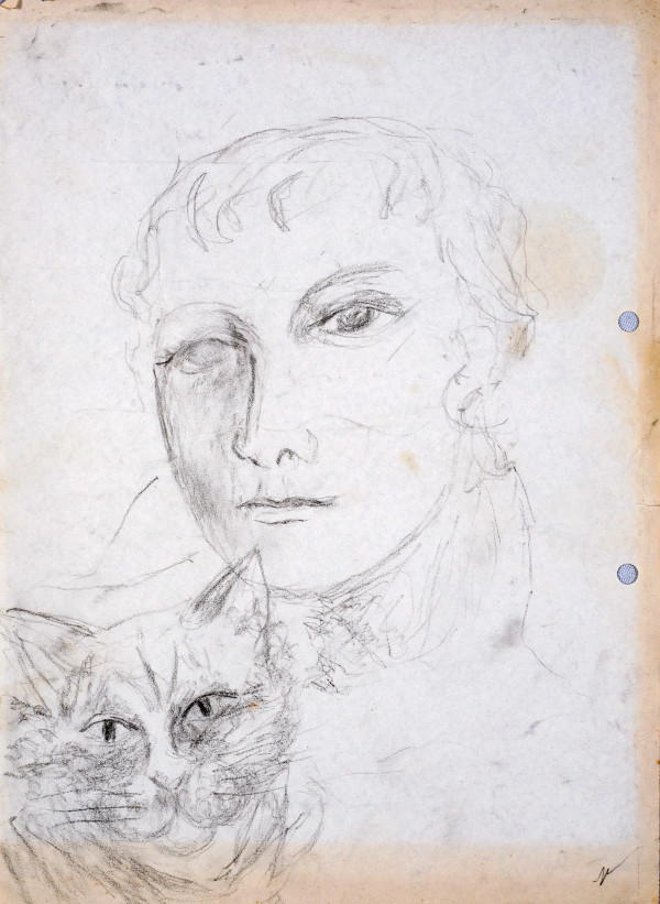 Paris Through the Window: Marie Vorobieff-Stebelska, Portrait Sketch of Marc Chagall with Cat, 20th century, Ben Uri Gallery & Museum, London, UK.
