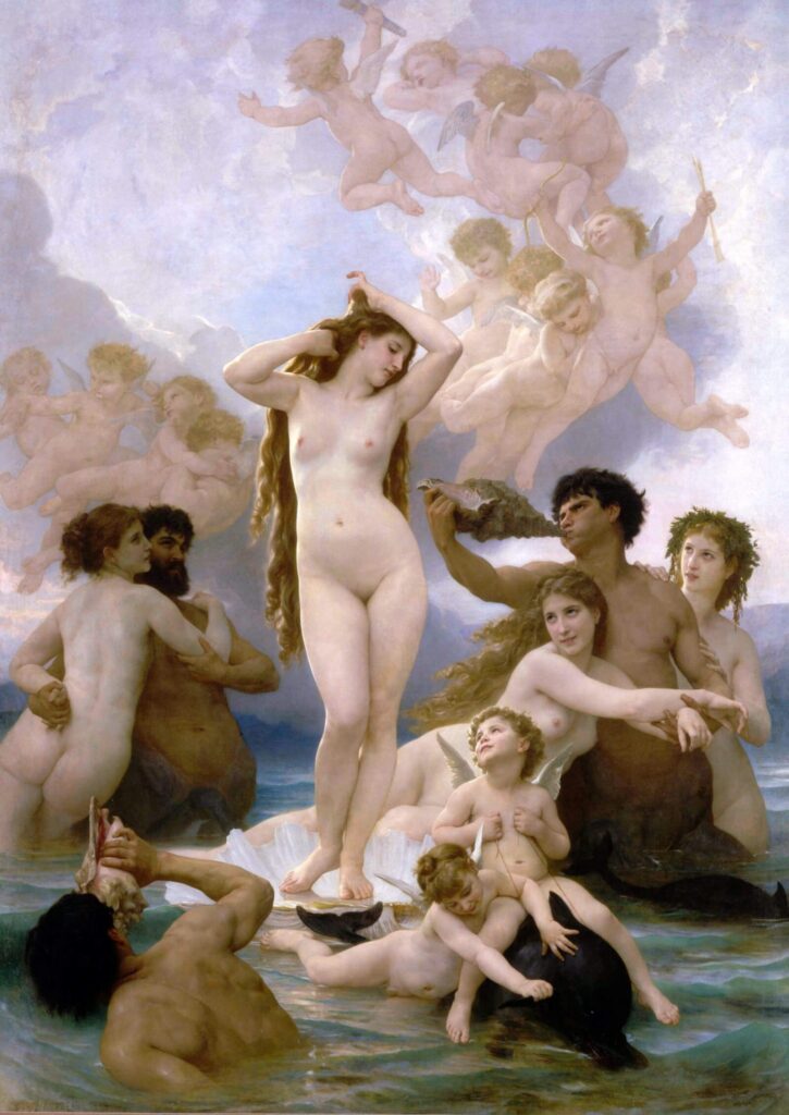 paintings of venus: William-Adolphe Bouguereau, Birth of Venus, 1879, Musée d’Orsay, Paris, France.

