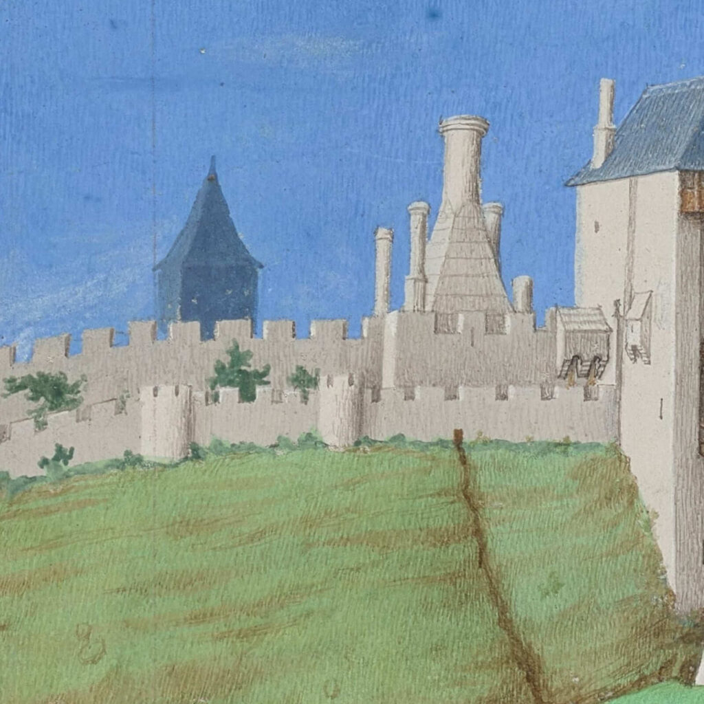 Limbourg brothers art: Limbourg brothers, September in Très Riches Heures du Duc de Berry, 1412–1416, Musée Condé, Chantilly, France. Detail.
