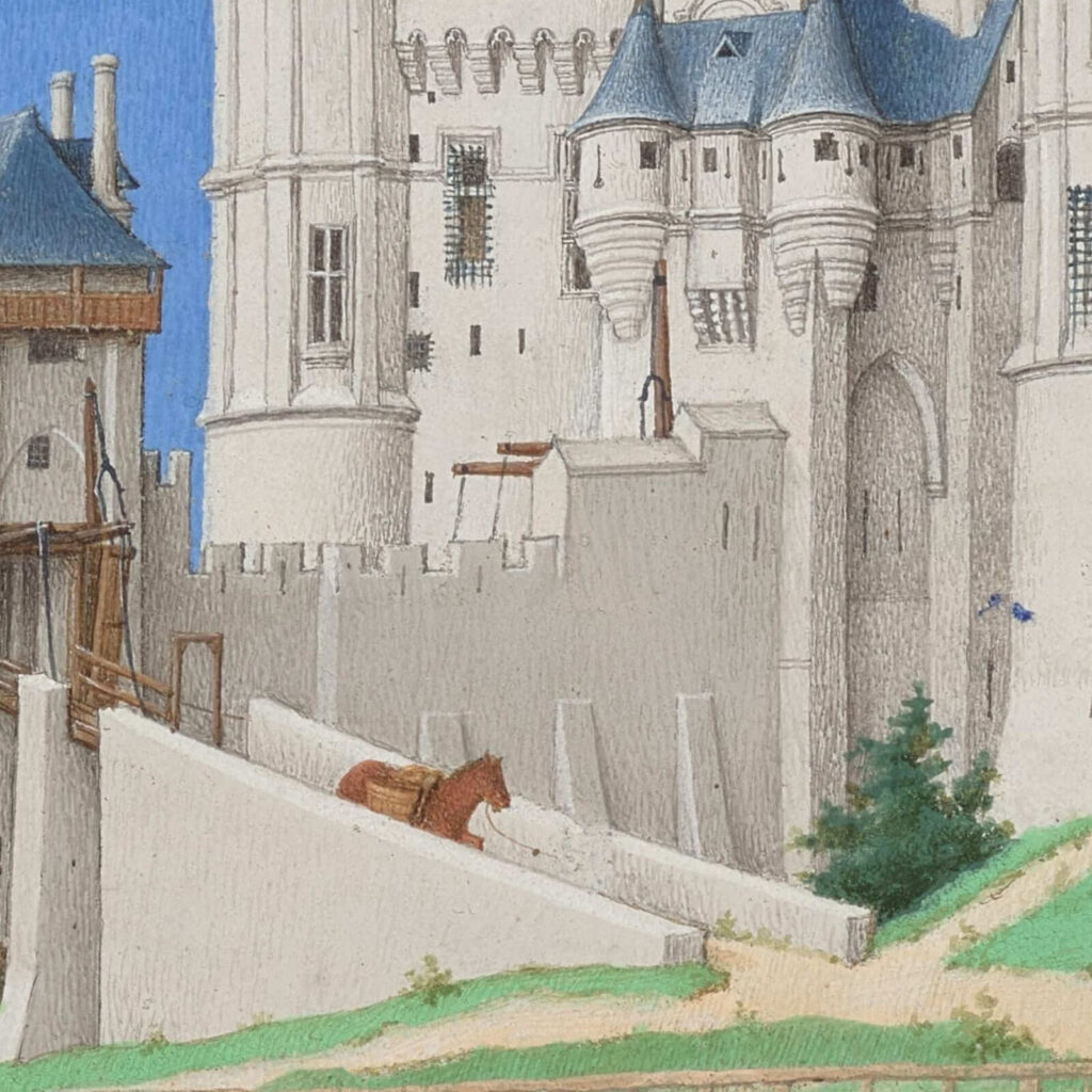 Limbourg brothers art: Limbourg brothers, September in Très Riches Heures du Duc de Berry, 1412–1416, Musée Condé, Chantilly, France. Detail.
