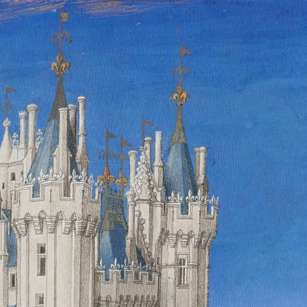 Limbourg brothers art: Limbourg brothers, September in Très Riches Heures du Duc de Berry, 1412–1416, Musée Condé, Chantilly, France. Detail.
