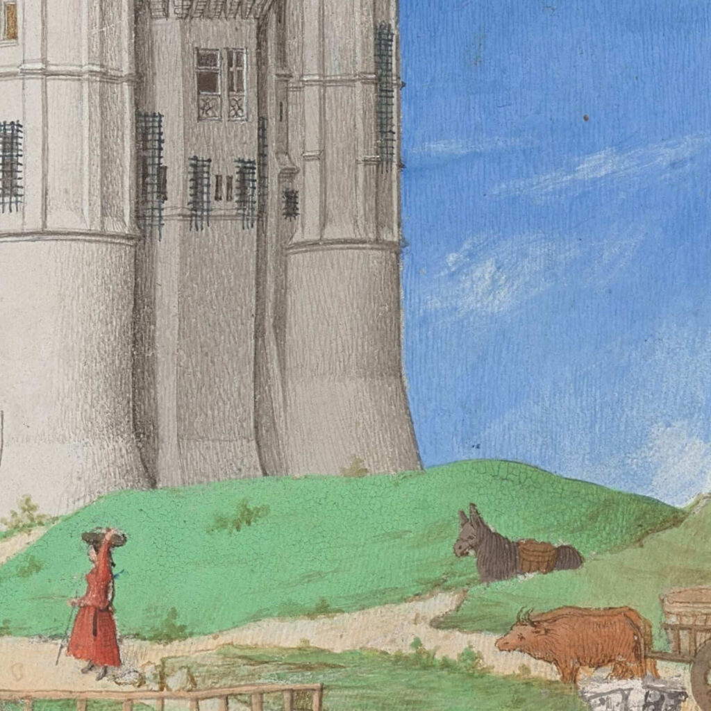 Limbourg brothers art: Limbourg brothers, September in Très Riches Heures du Duc de Berry, 1412–1416, Musée Condé, Chantilly, France. Detail.
