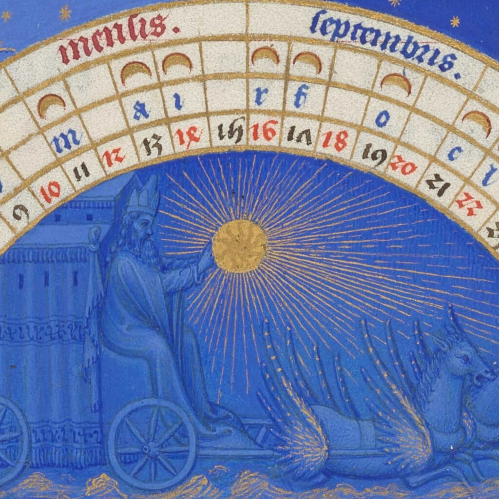 Limbourg brothers art: Limbourg brothers, September in Très Riches Heures du Duc de Berry, 1412–1416, Musée Condé, Chantilly, France. Detail.
